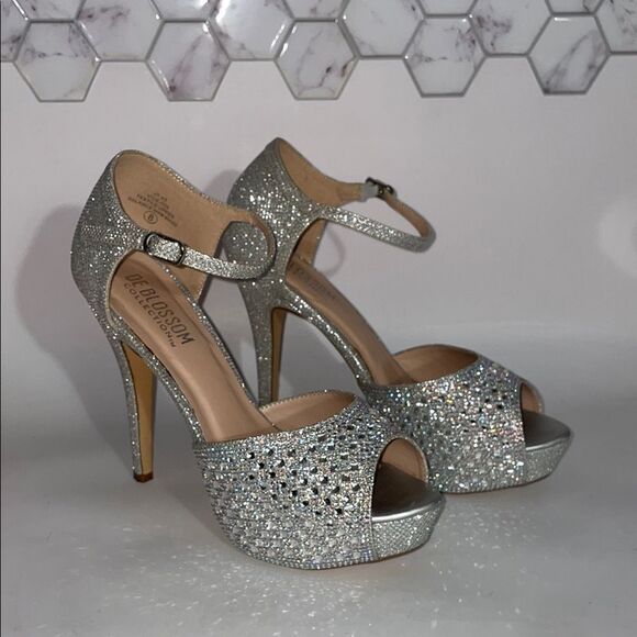 De Blossom Collection Silver Glitter & Rhinestone Heels - Picture 9 of 9